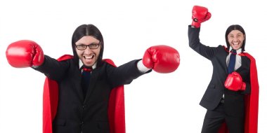 Genç işadamı beyazlar içinde izole edilmiş.