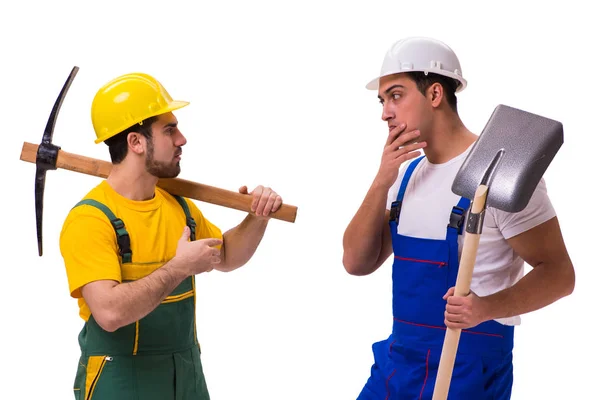 Dois trabalhadores isolados no fundo branco — Fotografia de Stock