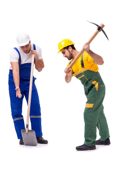 Dois trabalhadores isolados no fundo branco — Fotografia de Stock