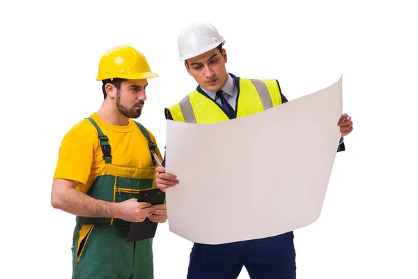 Beyaz arka plan üzerinde izole iki işçi — Stok fotoğraf