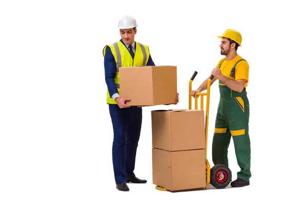 Dos trabajadores aislados sobre el fondo blanco — Foto de Stock