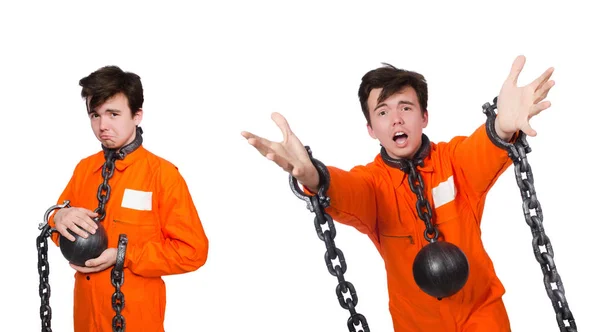 Young inmate with chains isolated on the white — Stock Photo, Image