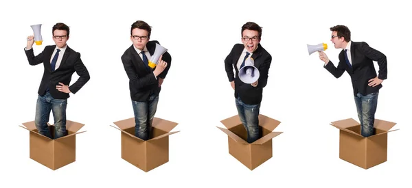 Homem com alto-falante na caixa — Fotografia de Stock