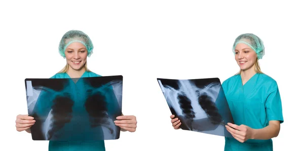 Woman doctor examining x-ray image — Stock Photo, Image