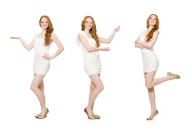 Sanal düğmeye basan kadın beyazda izole edildi