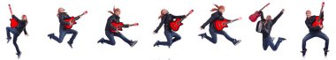 Gitarist beyaz üzerine izole