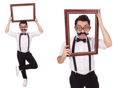 Beyaz izole kare olan genç adam