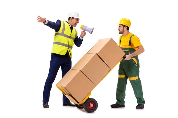 Two workers isolated on the white background — Stock Photo, Image