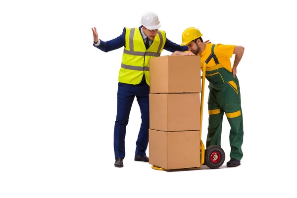 Dois trabalhadores isolados no fundo branco — Fotografia de Stock