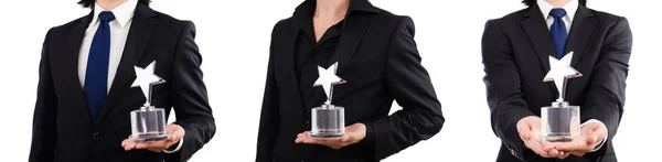 Επιχειρηματίας με βραβείο αστέρι απομονώνονται σε λευκό — Φωτογραφία Αρχείου