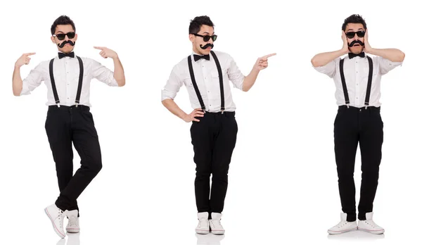 Jeune homme avec moustache isolé sur blanc — Photo