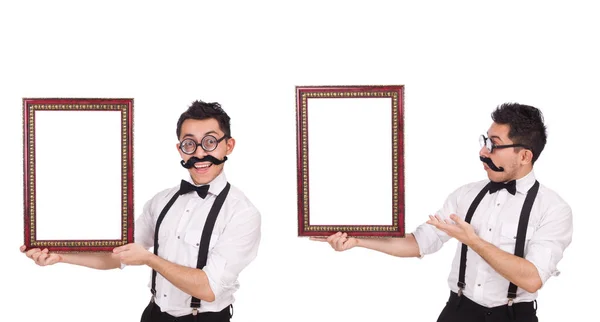 Jeune homme avec cadre isolé sur blanc — Photo