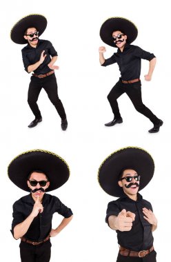 Meksika şapkası takan komik bir adam beyaz şapkalı.