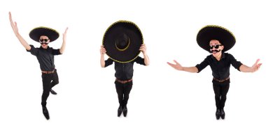 Meksika şapkası takan komik bir adam beyaz şapkalı.