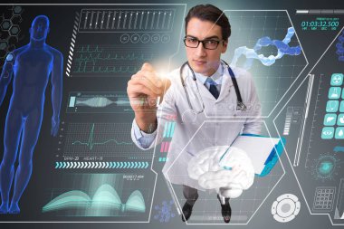 Fütürist tıp konsepti doktoru düğmeye basıyor