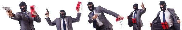 Terorista s dynamitem izolovaných na bílém — Stock fotografie