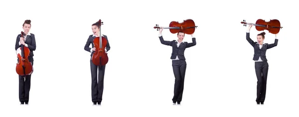 Vrouw fiddler geïsoleerd op witte achtergrond — Stockfoto