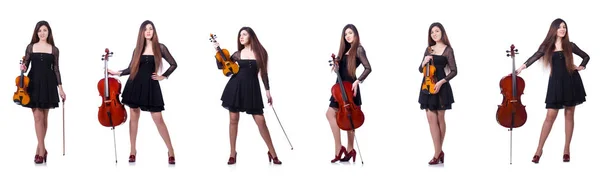 Vrouw performer viool spelen op wit — Stockfoto