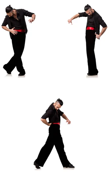 Испанский танцор в различных позах на белом — стоковое фото
