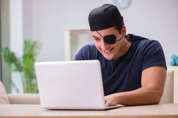 Digital security concept with pirate at computer — Stock Photo, Image