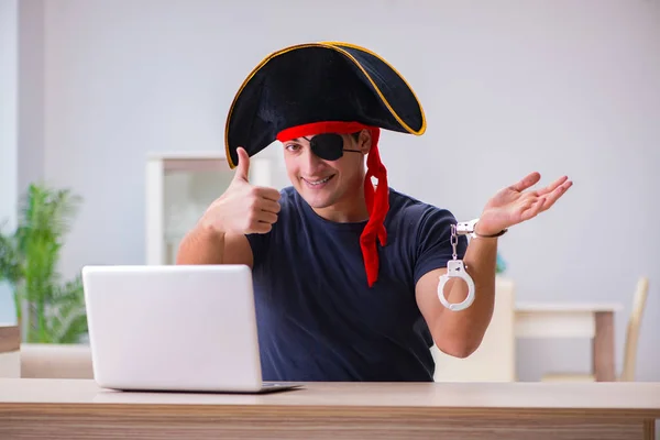 Digital security concept with pirate at computer — Stock Photo, Image