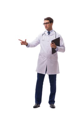 Beyaz arka planda izole genç doktor