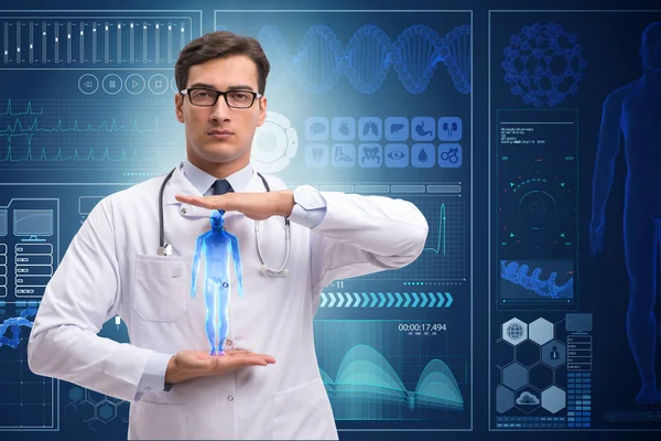 Läkare i futuristiska medicinska koncept trycka på knappen — Stockfoto