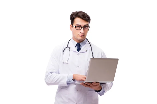 Lekarz z laptopa na białym tle — Zdjęcie stockowe