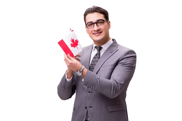 Young businessman with flag isolated on white — Stock Photo, Image