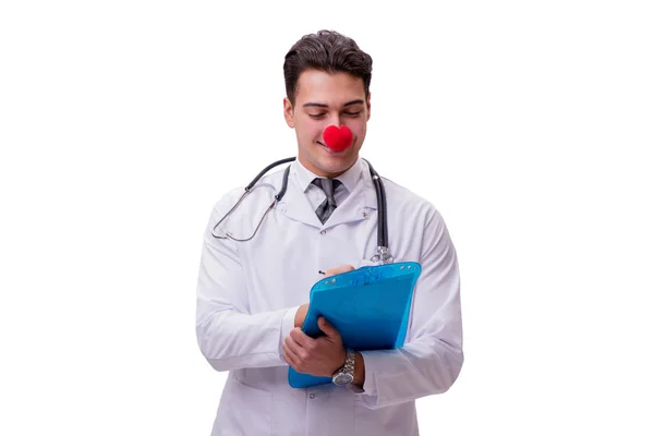 Zabawny clown lekarz na białym tle na białym tle — Zdjęcie stockowe