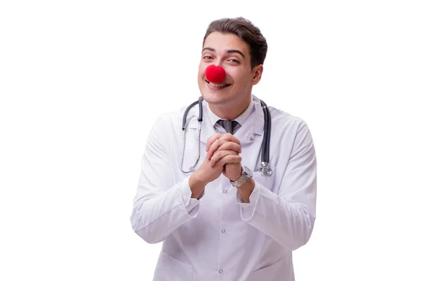 Rolig clown doktor isolerat på den vita bakgrunden — Stockfoto