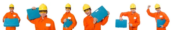 Man i orange overall isolerad på vitt — Stockfoto