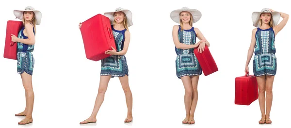 Colagem de mulher se preparando para férias de verão isolado em branco — Fotografia de Stock
