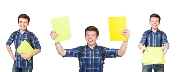 Jeune étudiant avec livre sur blanc — Photo