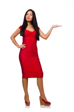 Beyaz arka planda izole edilmiş güzel bir kadın modeli.