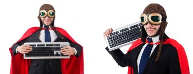 Kırmızı giysili bir adam komik bir konseptte