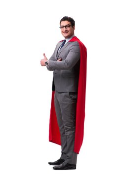 Süper kahraman iş adamı beyazda izole edilmiş