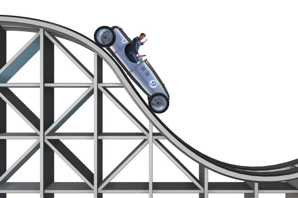Businessman driving sports car on roller coaster — Stock Photo, Image