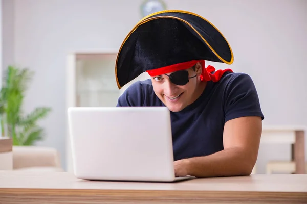 Digital security concept with pirate at computer — Stock Photo, Image