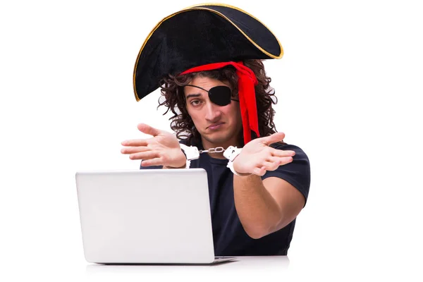 Koncepcja bezpieczeństwa cyfrowego z piratem na białym tle — Zdjęcie stockowe