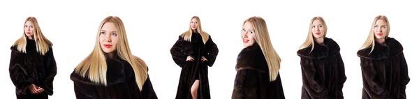 Tall model wearing fur coat — Stock Photo, Image