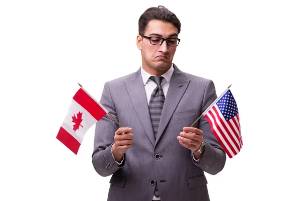 Young businessman with flag isolated on white — Stock Photo, Image