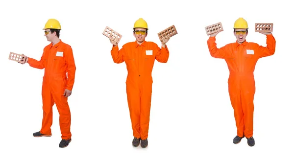 Man with brick isolated on white — Stock Photo, Image