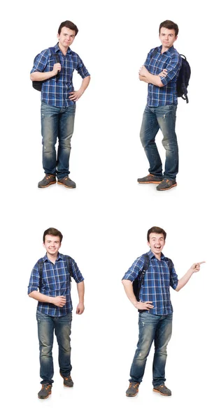 Student with backpack isolated on the white — Stock Photo, Image