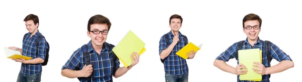 Junge Studentin mit Buch auf weiß — Stockfoto