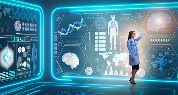 Kobieta lekarz w futurystycznej koncepcji medycznej — Zdjęcie stockowe