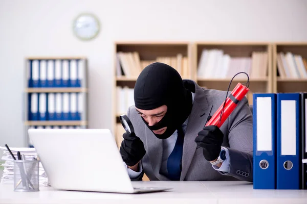 Criminal businessman with dynamite in the office — Stock Photo, Image