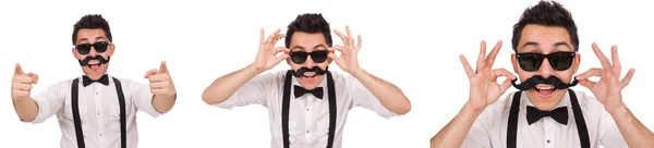 Junger Mann mit Schnurrbart isoliert auf weiß — Stockfoto