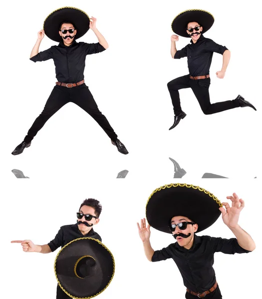 Lustiger Mann mit mexikanischem Sombrero-Hut auf weißem Hintergrund — Stockfoto
