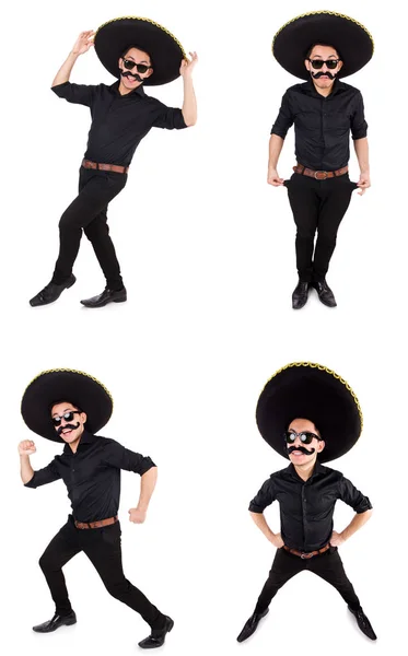 Grappige man draagt Mexicaanse sombrero hoed geïsoleerd op wit — Stockfoto